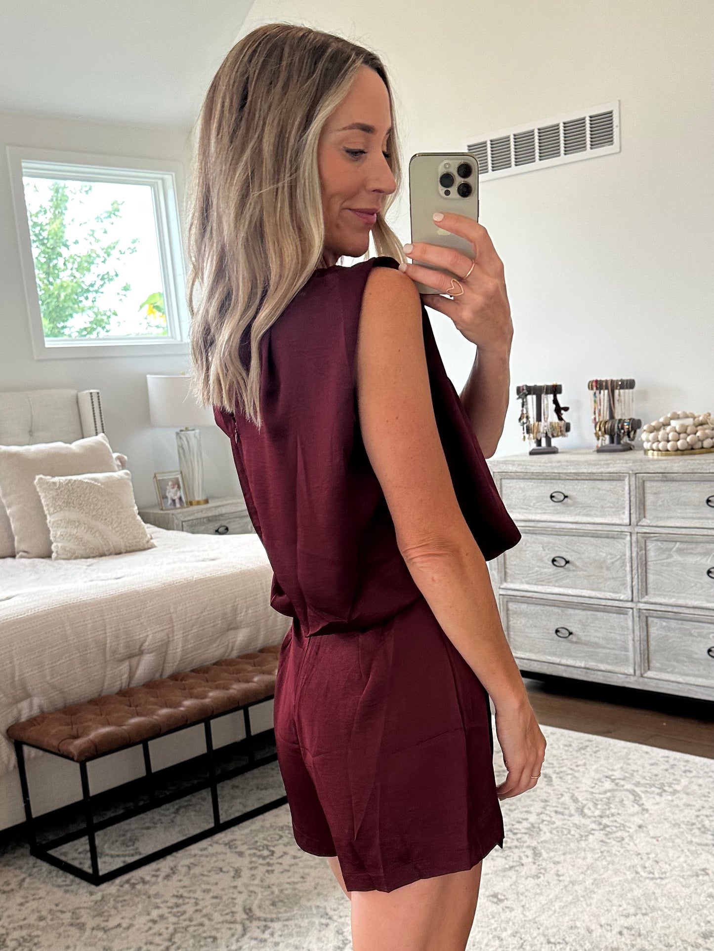 Burgundy Satin Romper