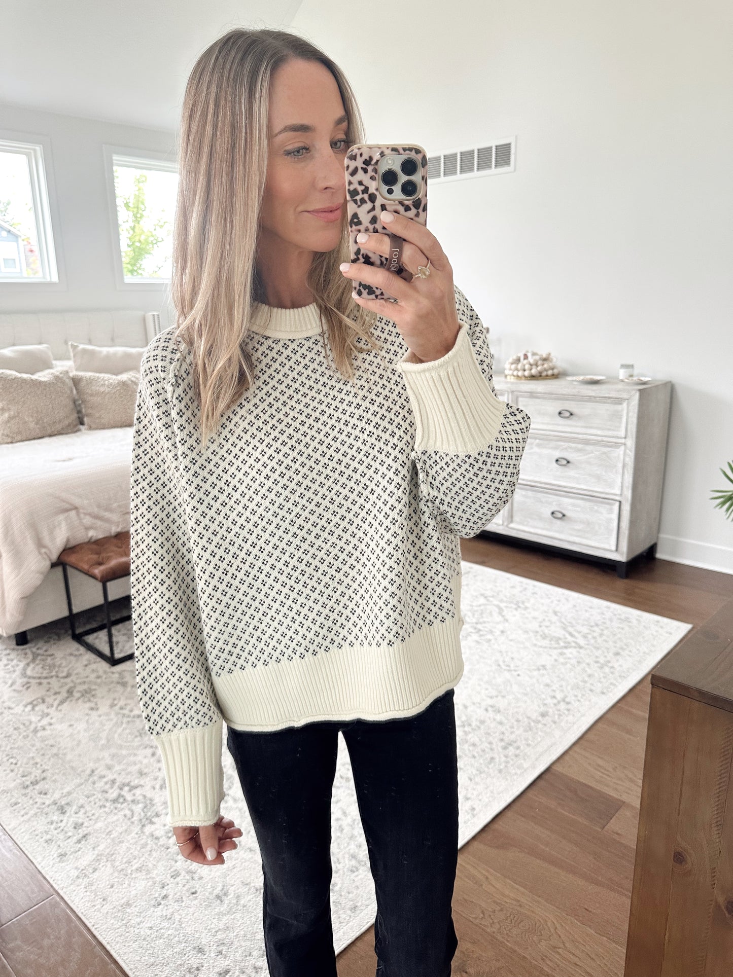Cream Printed Sweater