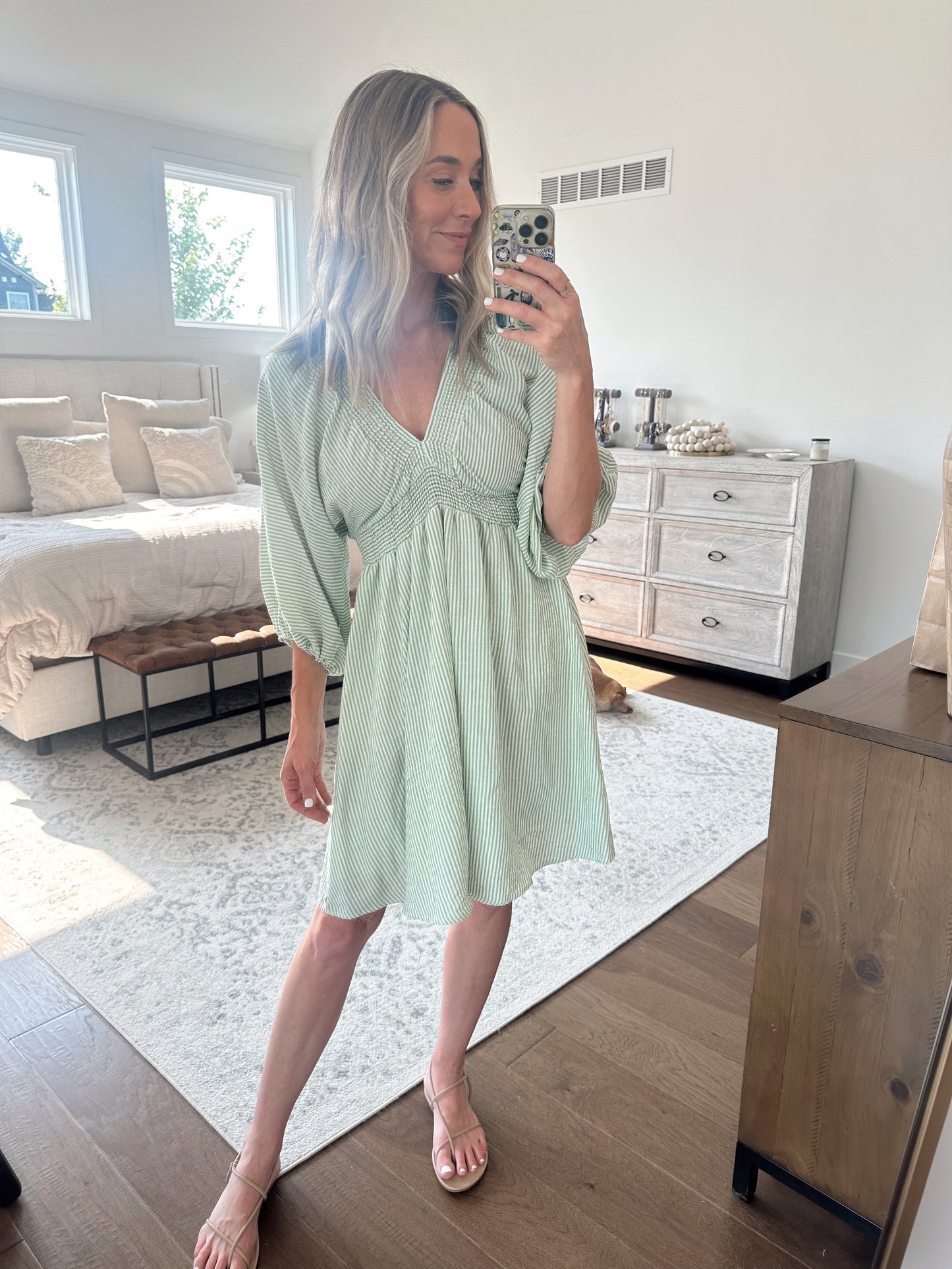 Sage Striped Dress