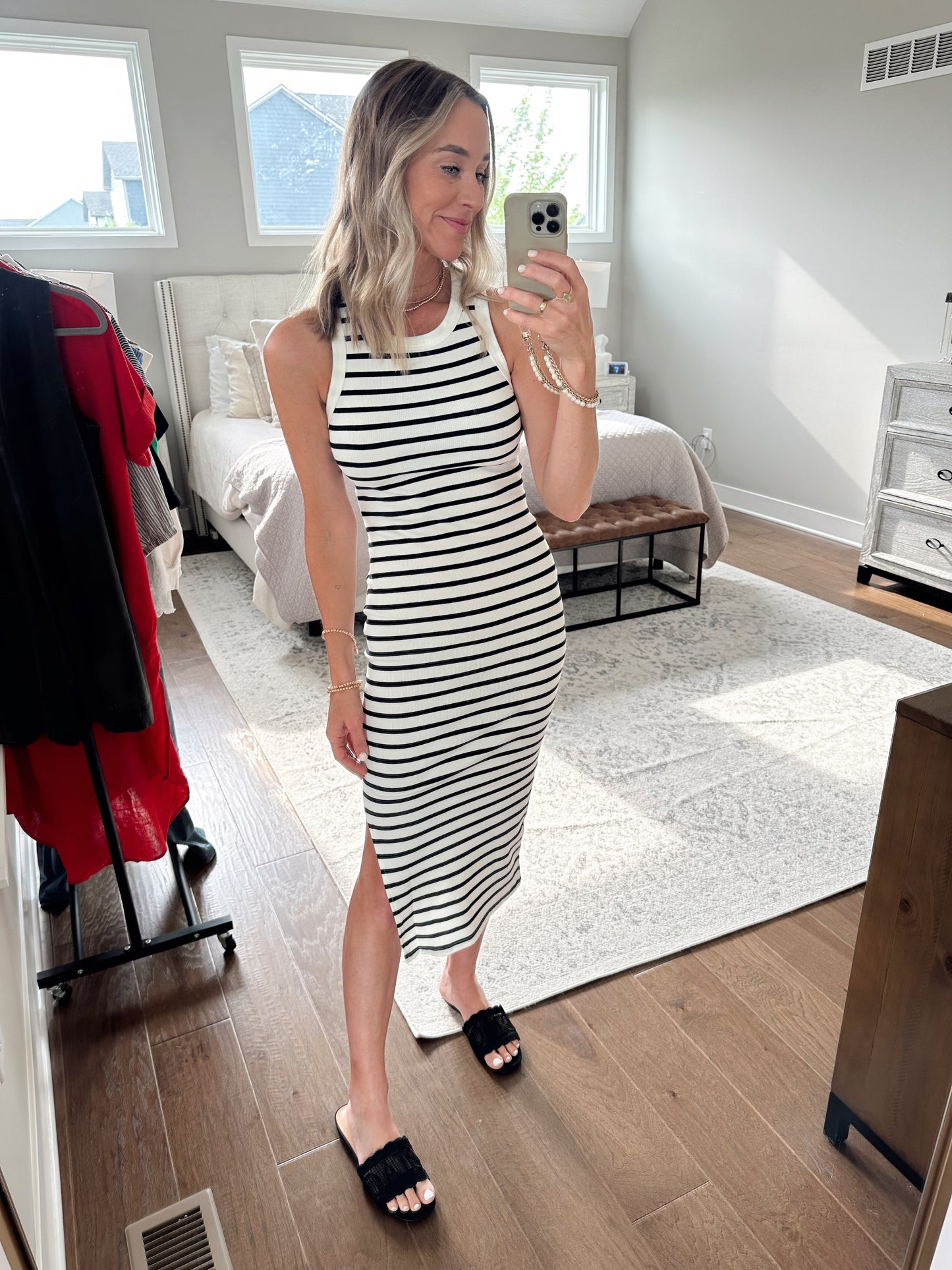 Stretchy Striped Midi- Black
