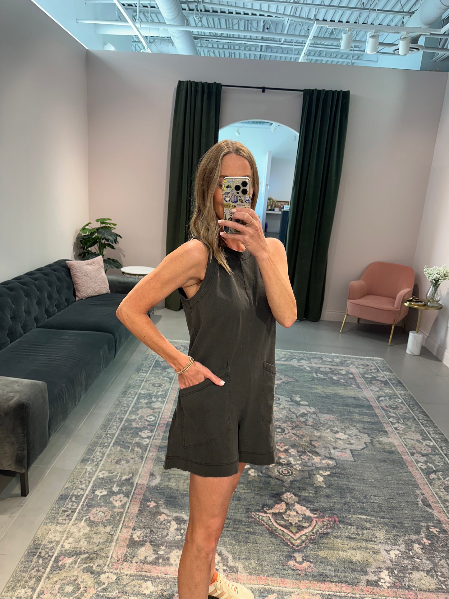 Faded Black Sleeveless Romper