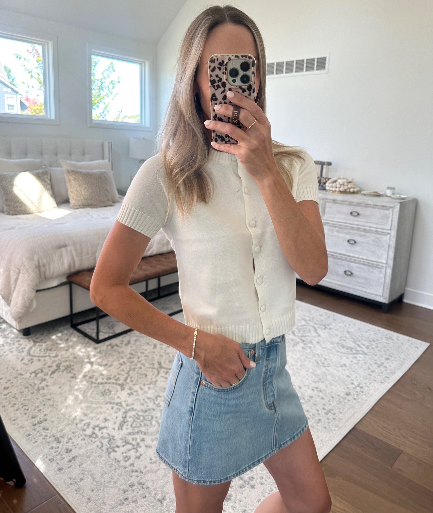 Cream Short Sleeve Cardigan
