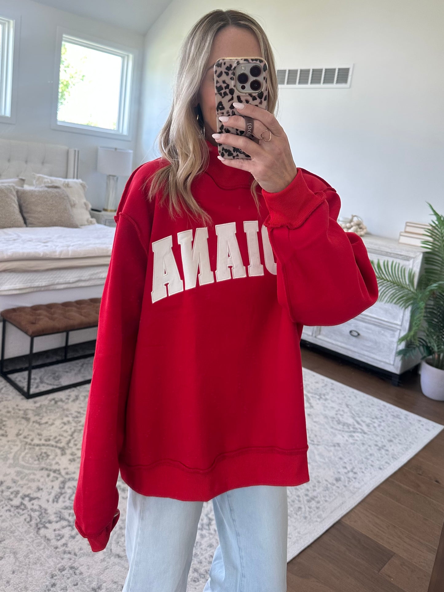 Red Indiana Mock Neck Sweatshirt