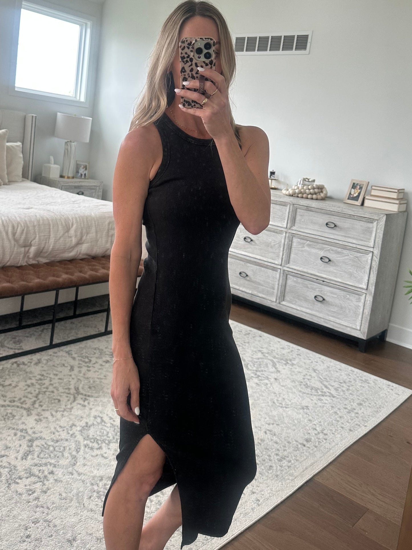 Ribbed Tank Dress- Black