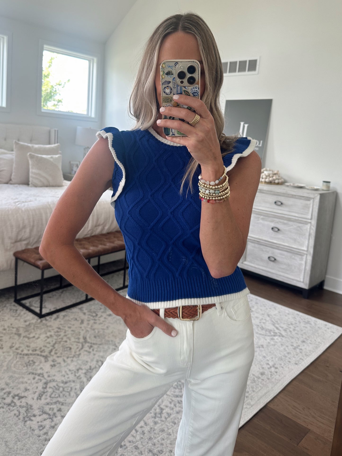 Royal Blue Contrast Ruffle Top