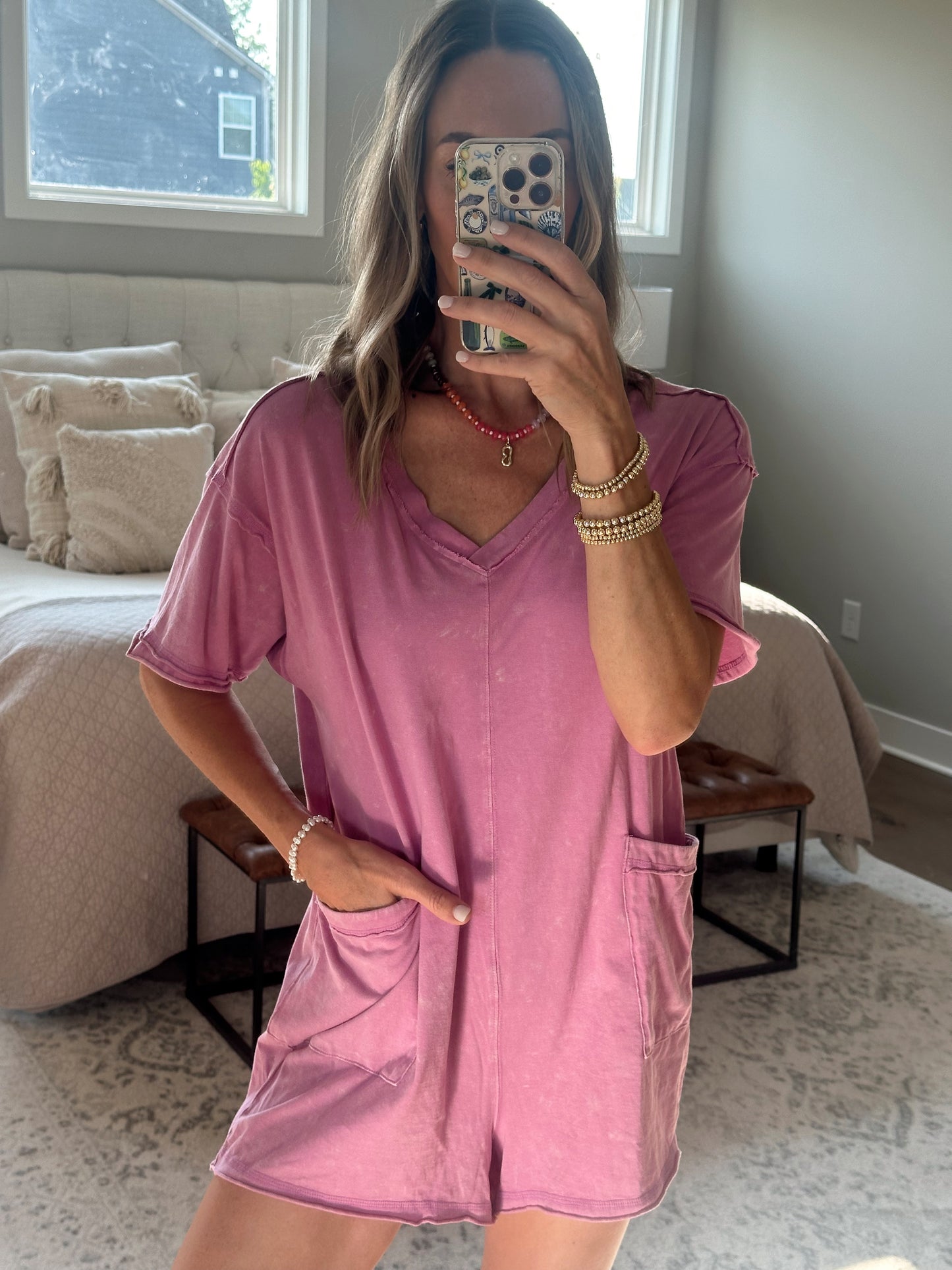 Acid Wash Romper- Orchid
