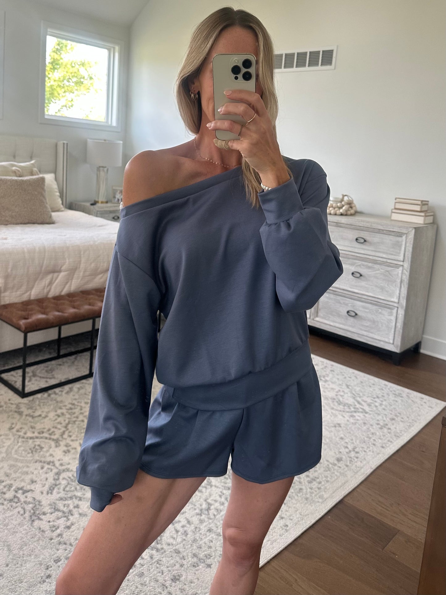 Off The Shoulder Set- Blue