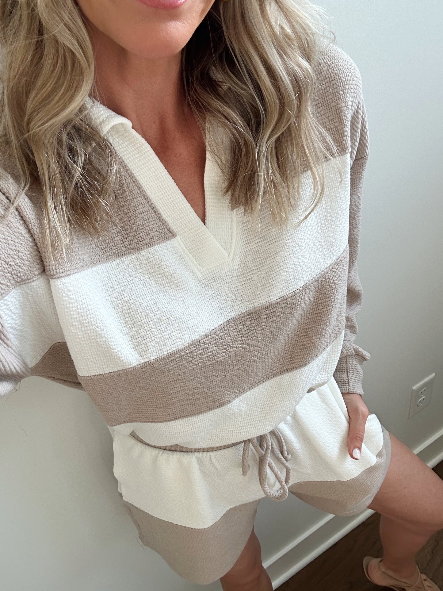 Knit Striped Set- Tan/White