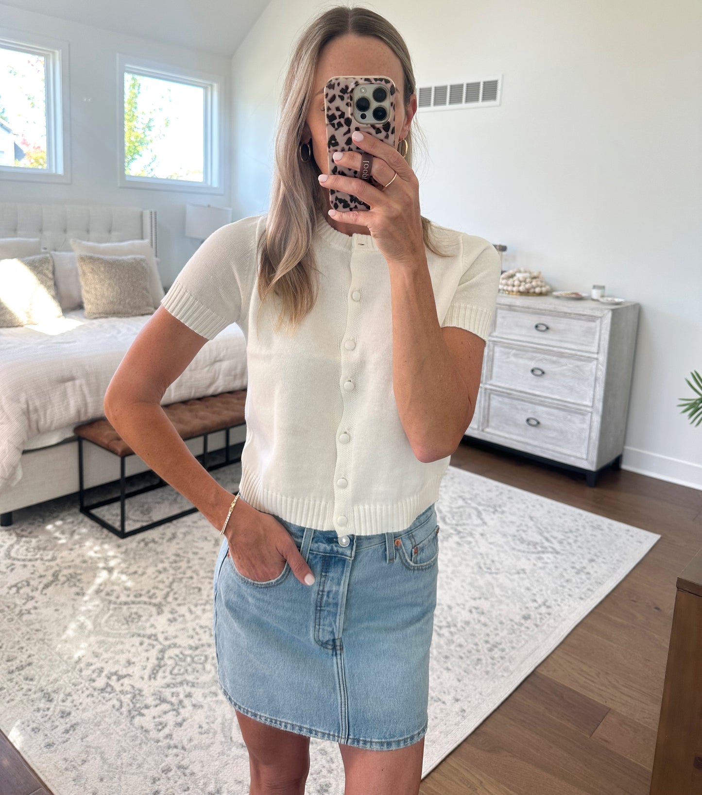 Cream Short Sleeve Cardigan