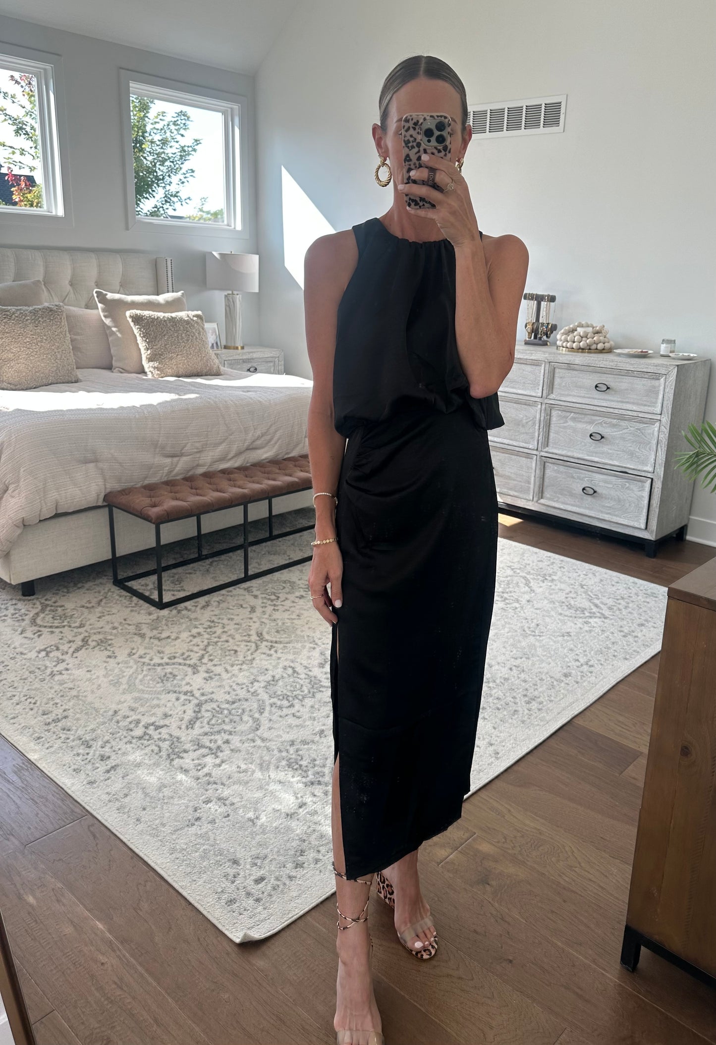 Satin Black Midi Dress