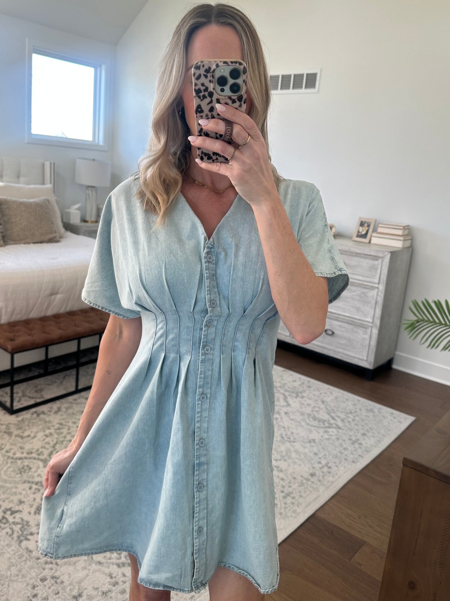 Pintuck Chambray Dress