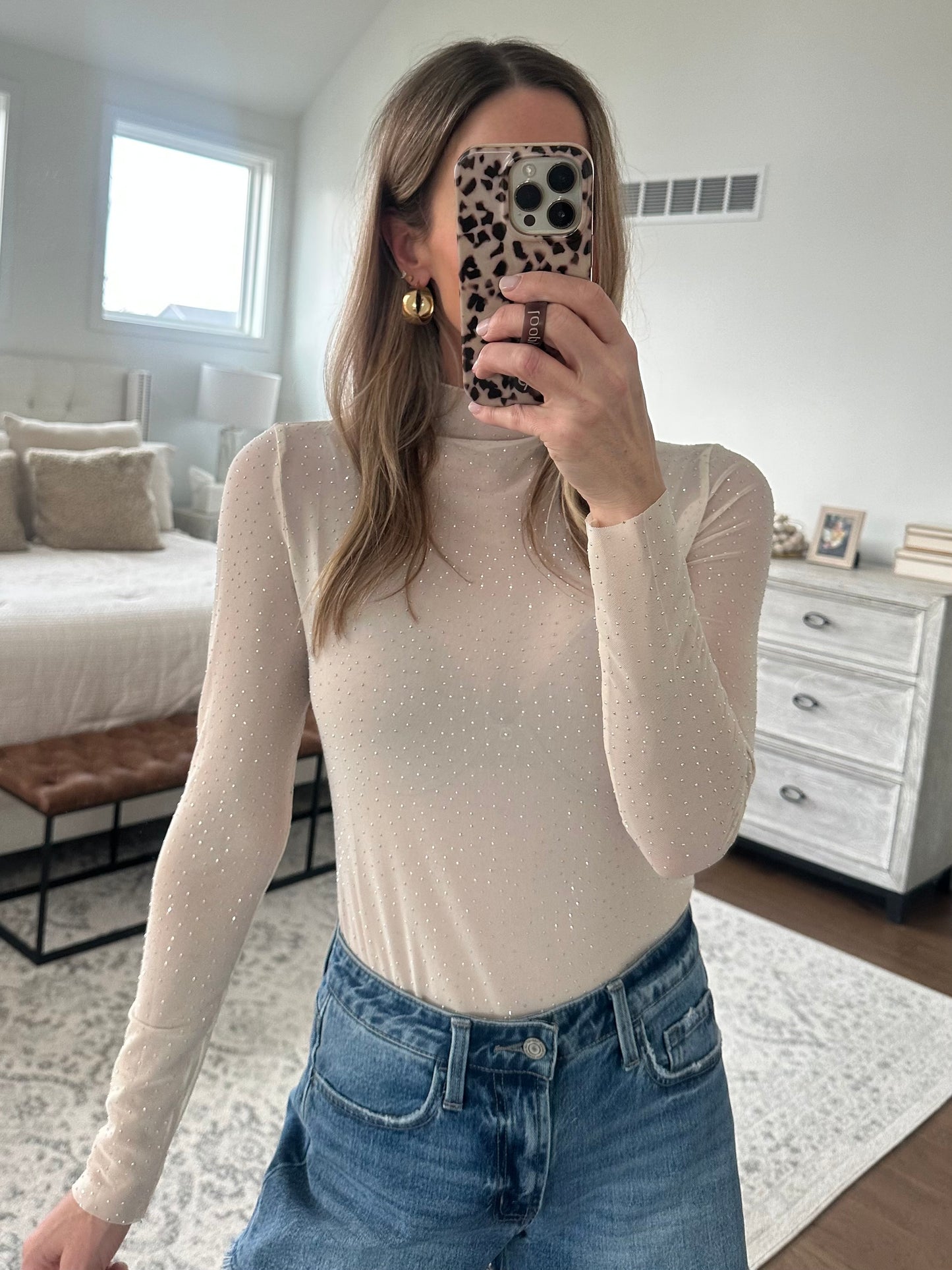 Sheer Rhinestone Long Sleeve