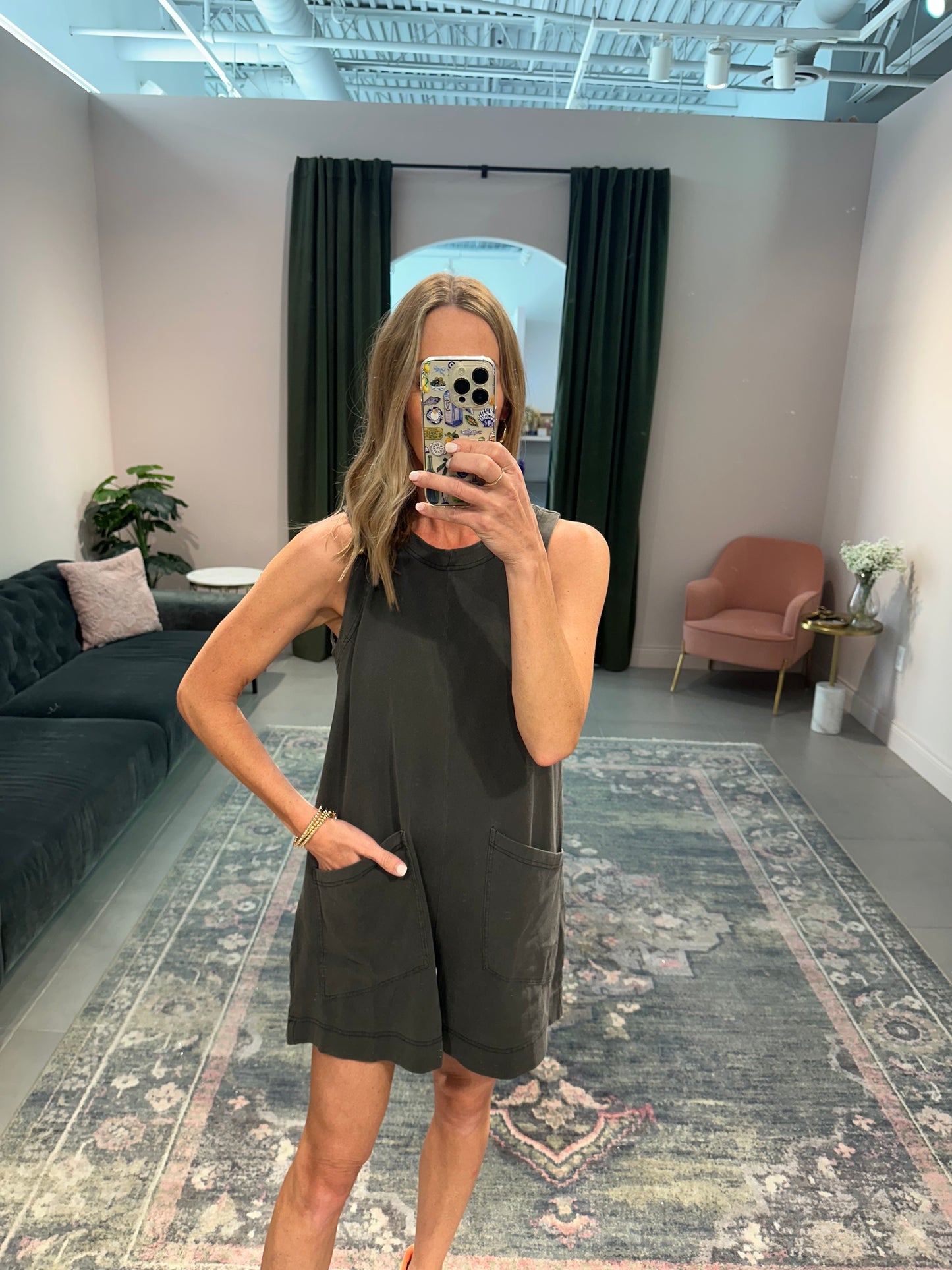 Faded Black Sleeveless Romper