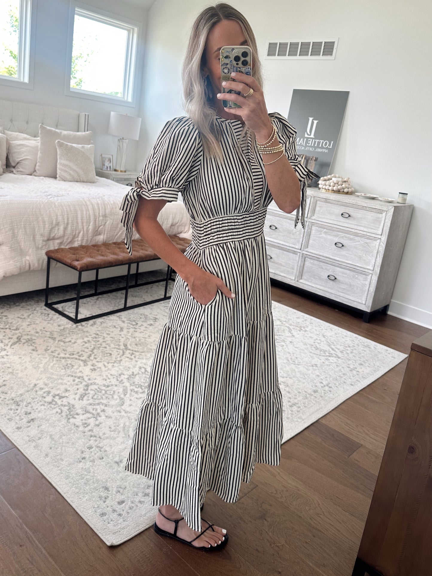 Tie Sleeve Midi Dress