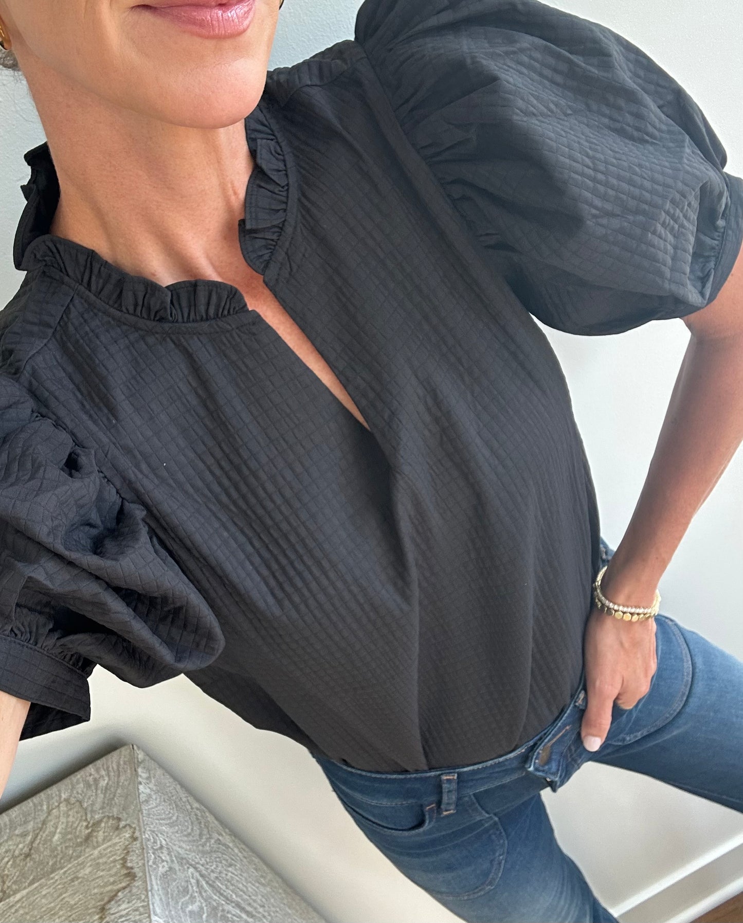 Black Puff Sleeve Top