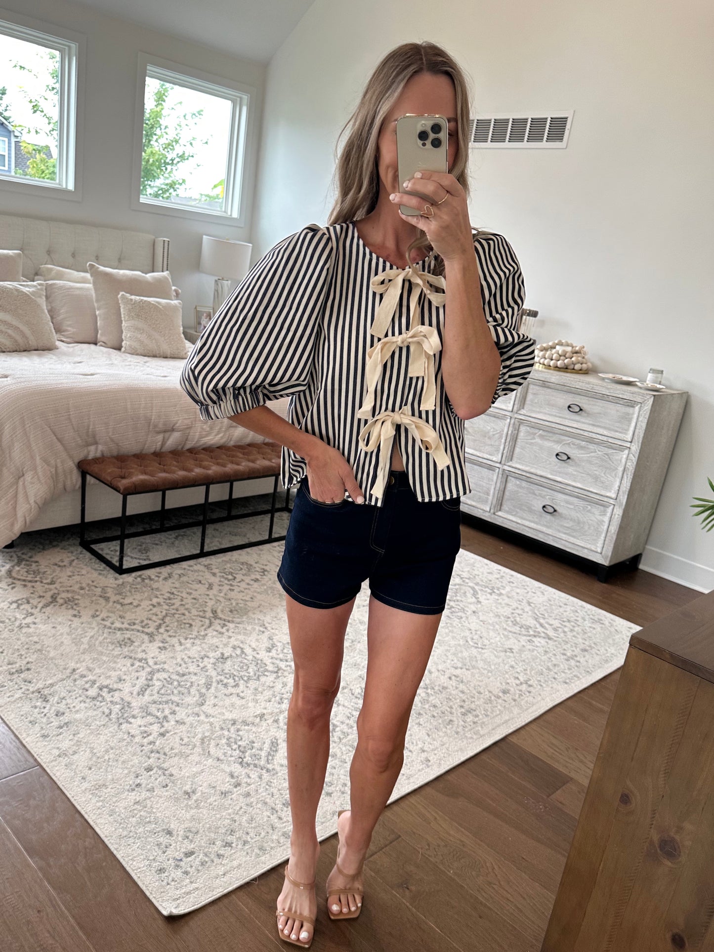 Navy Striped Bow Top