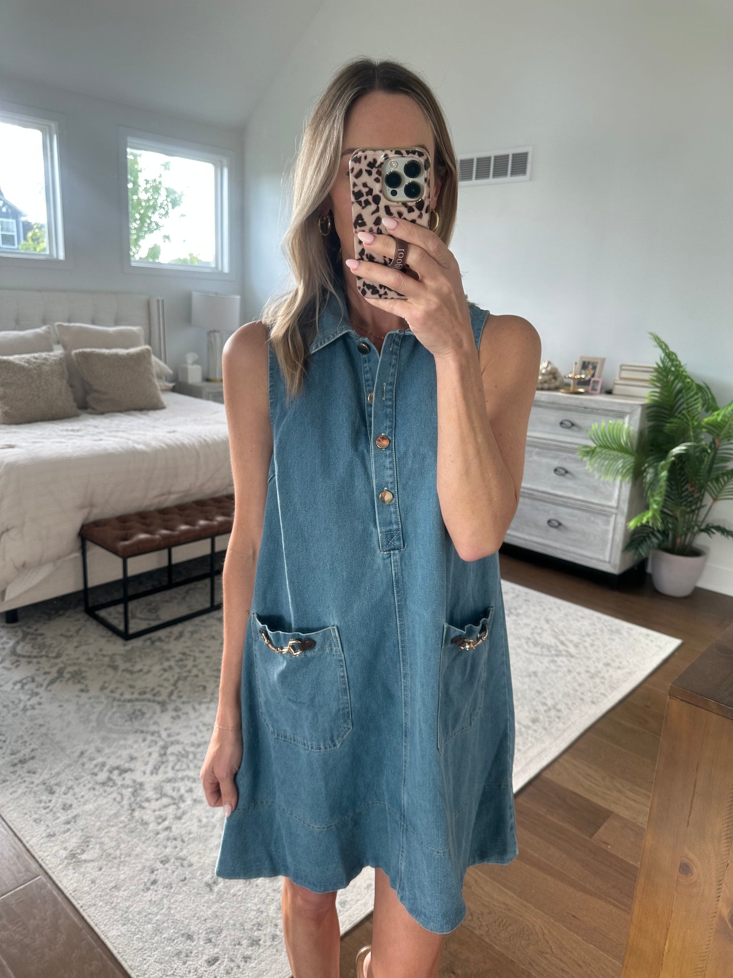Sleeveless Denim Buckle Dress
