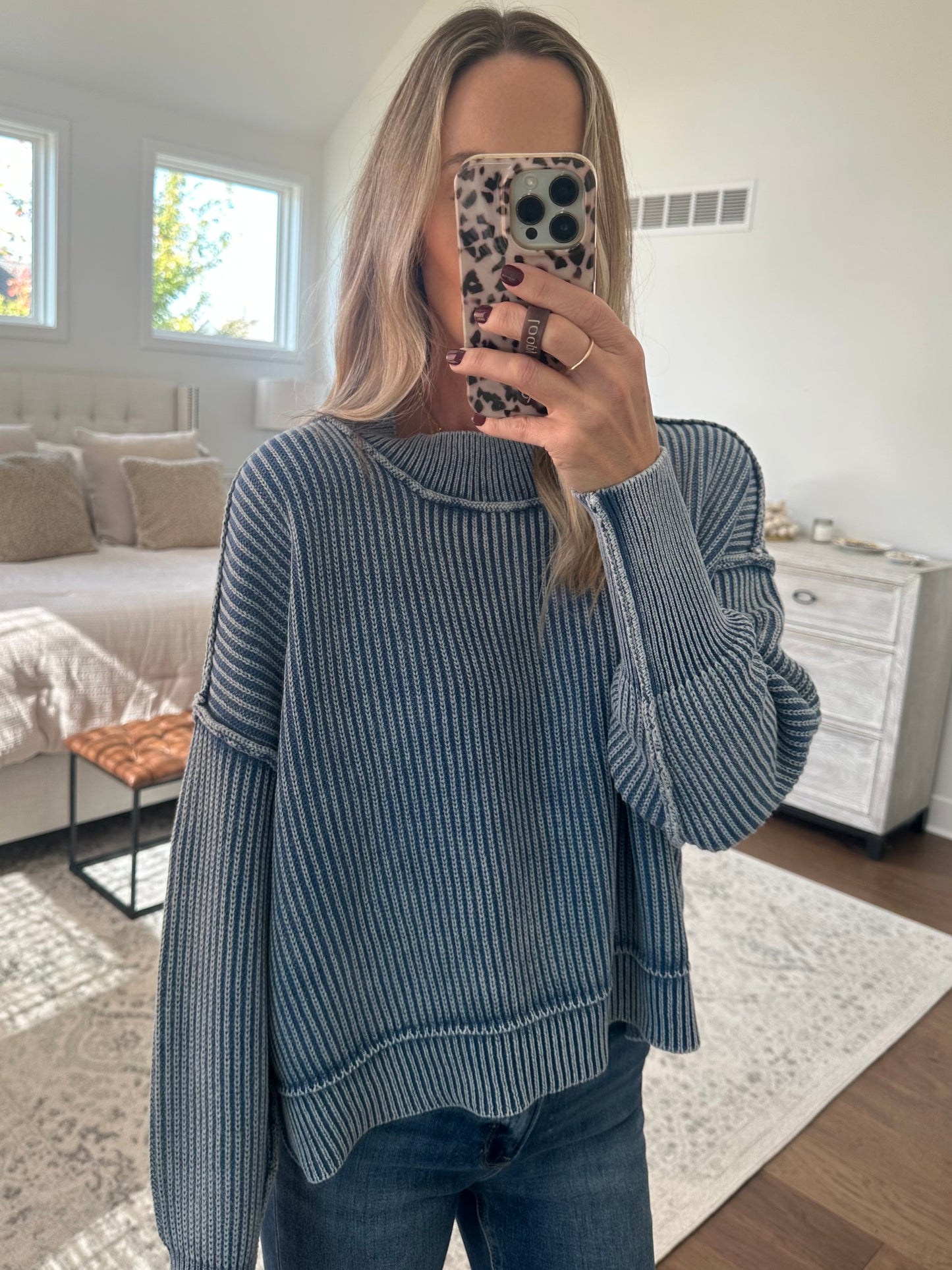 Oversized Cropped Sweater- Blue