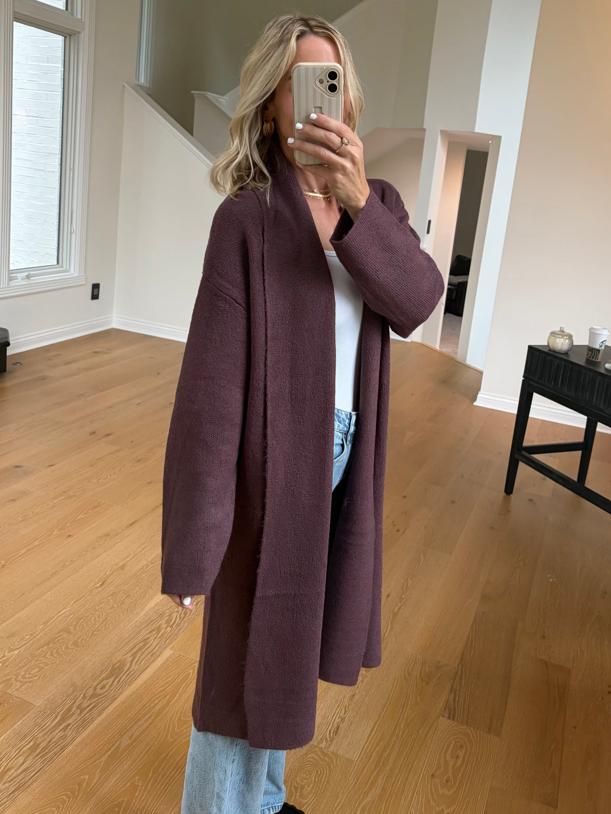 Long Open Cardigan- Berry