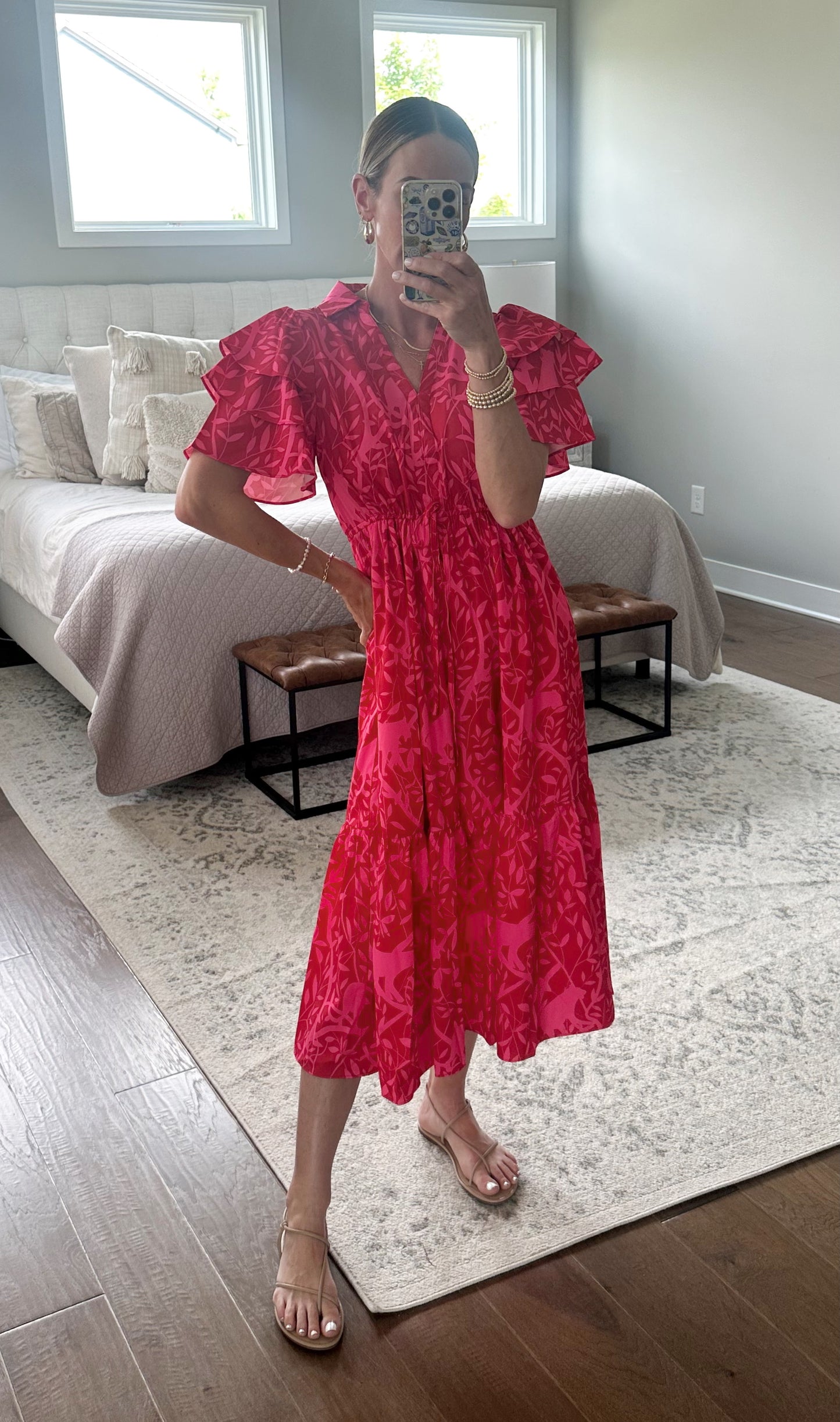 Red Flutter Sleeve Maxi