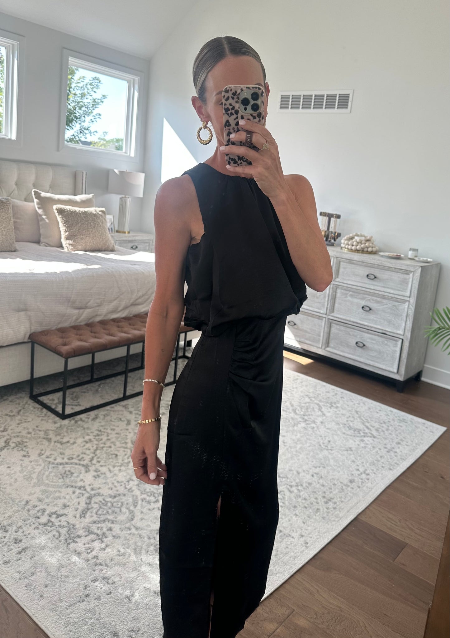 Satin Black Midi Dress