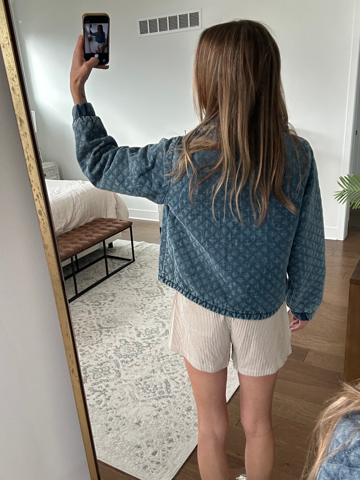 Tie Front Quilted Denim Jacket