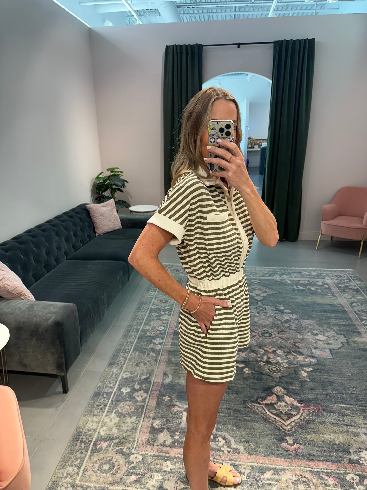 Olive Striped Romper