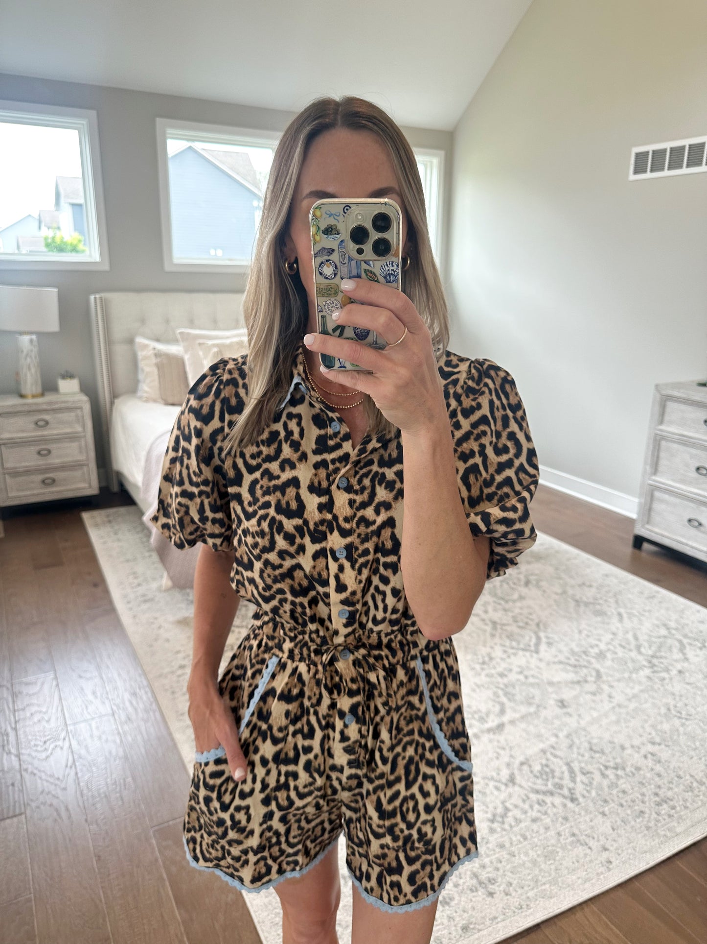 Lace Trim Leopard Romper