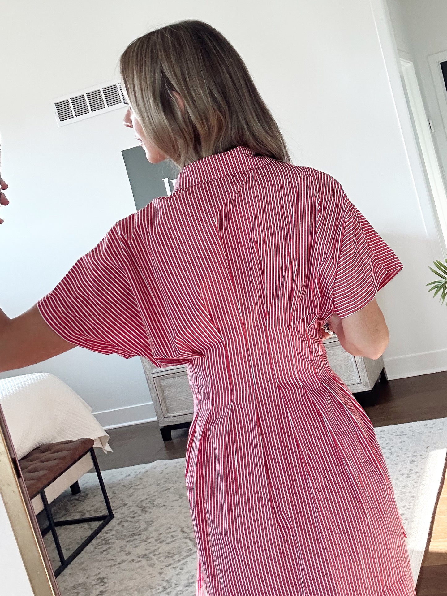 Pleated Shirt Dress- Red