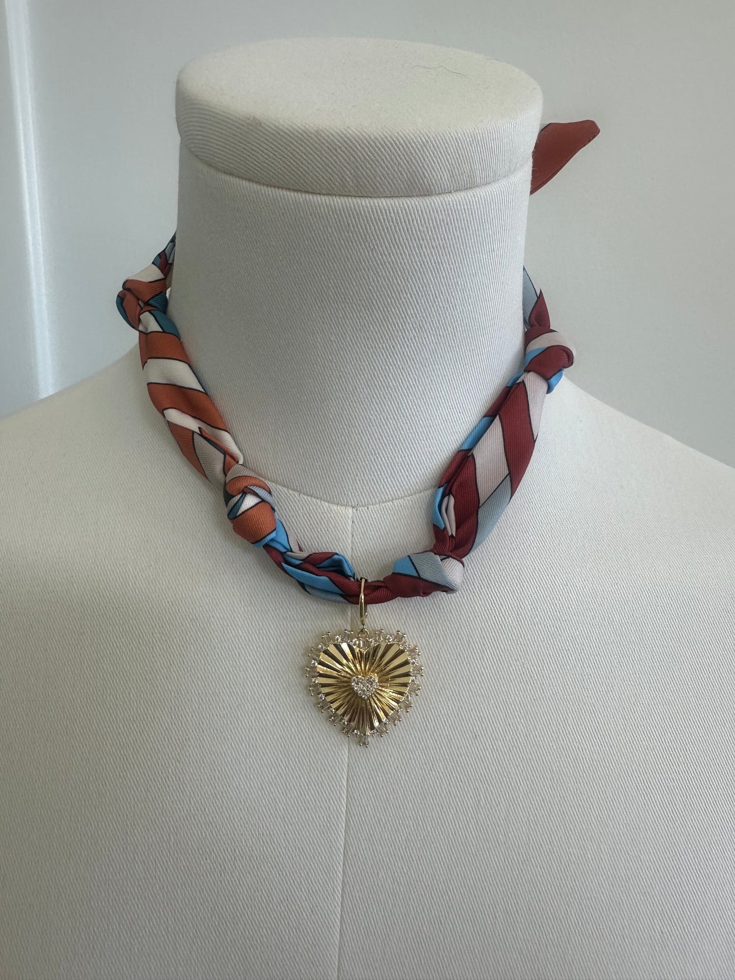 Rust Scarf Necklace-Heart Charm
