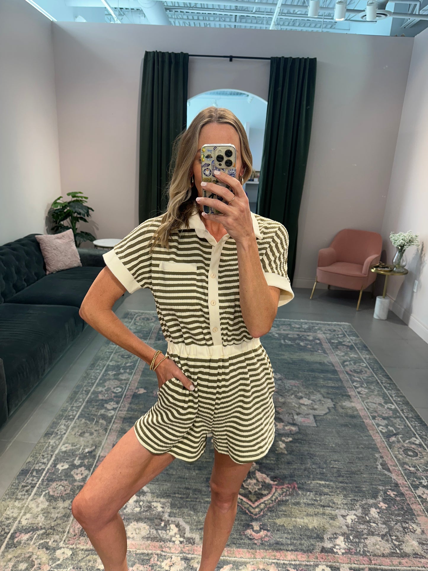 Olive Striped Romper