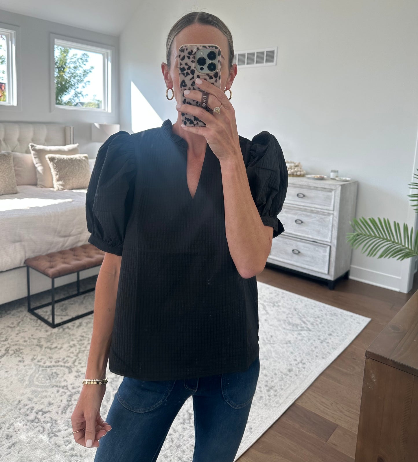 Black Puff Sleeve Top