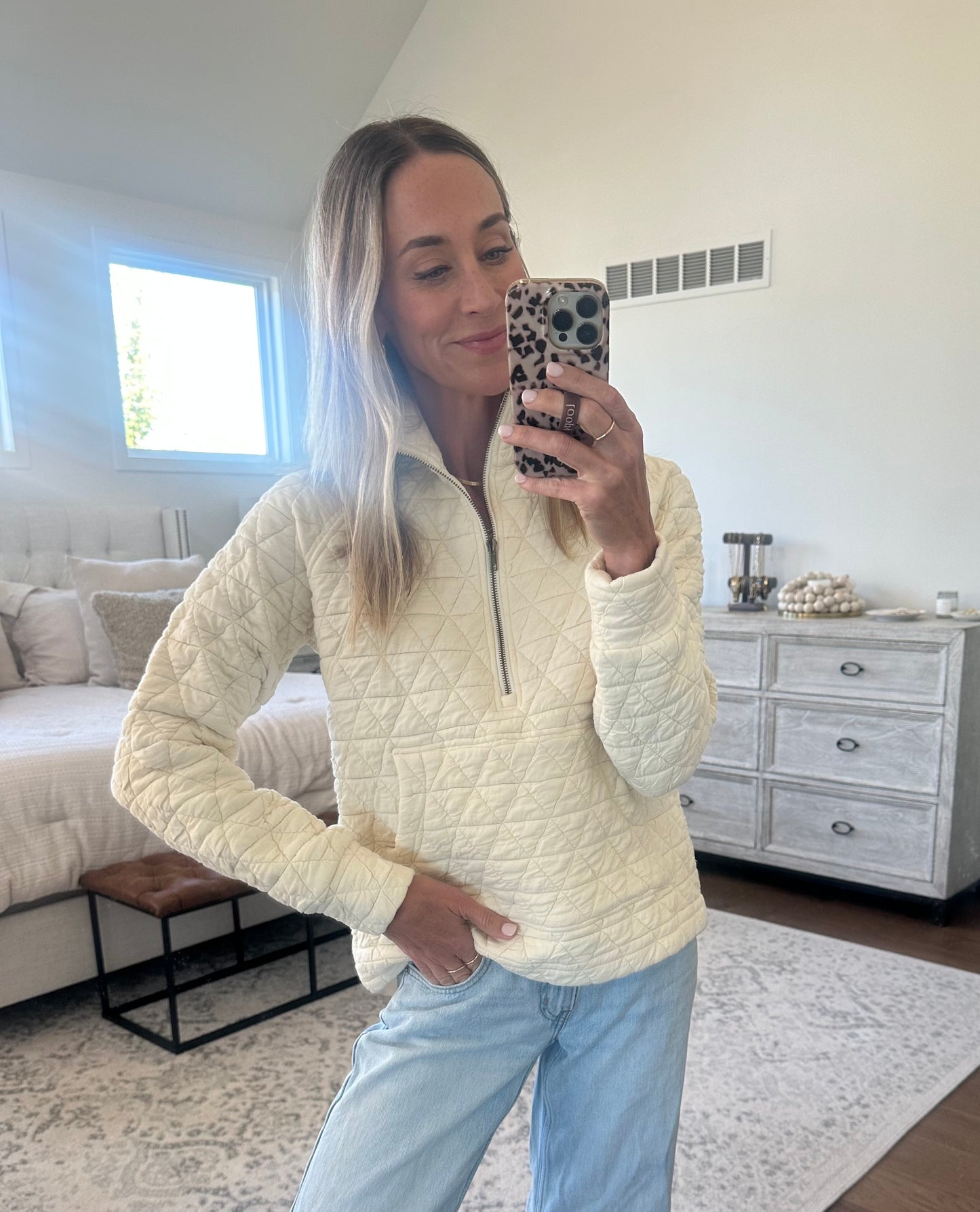Cream Half Zip Sweatshirt