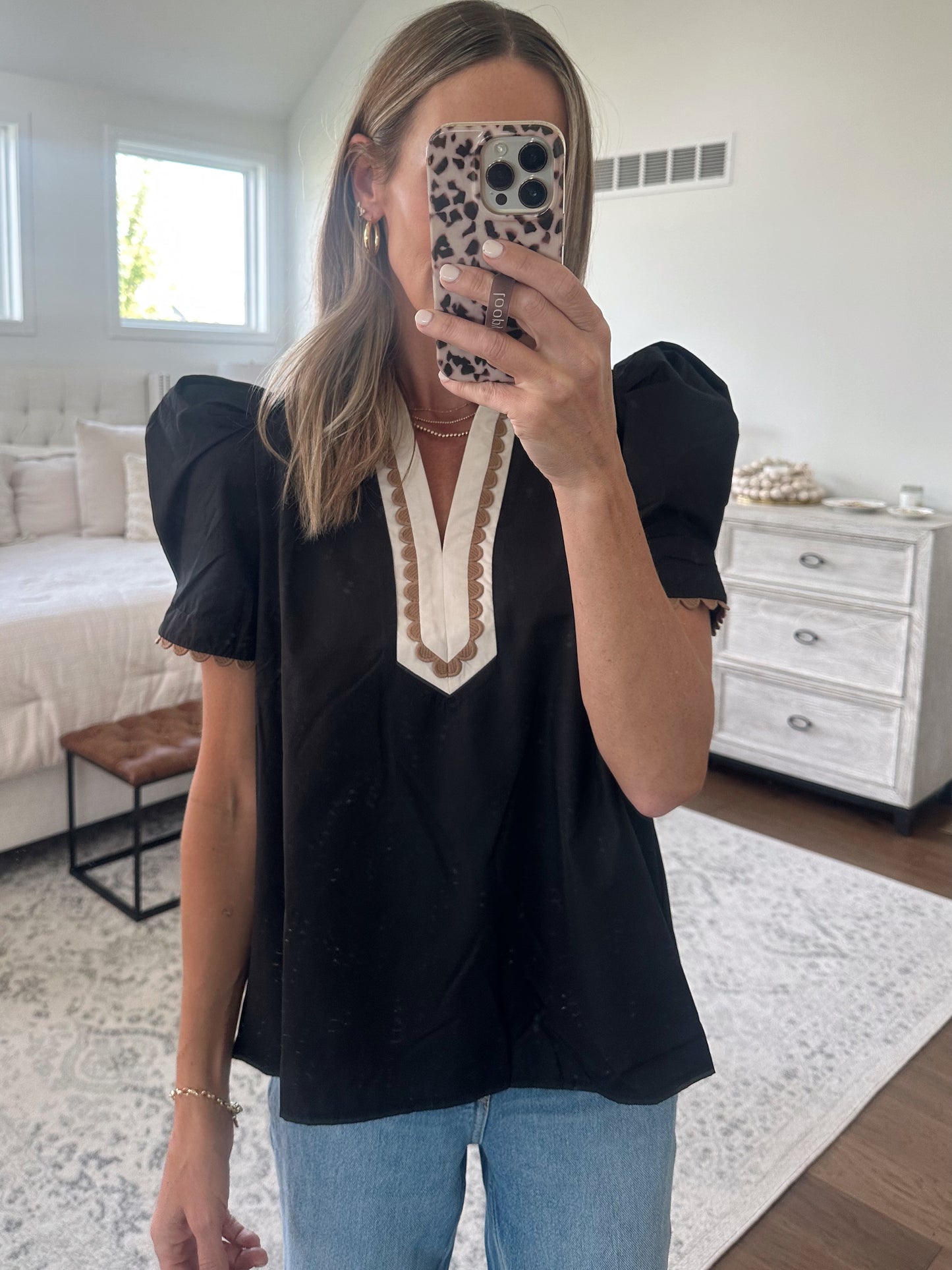 Puff Sleeve Black Blouse