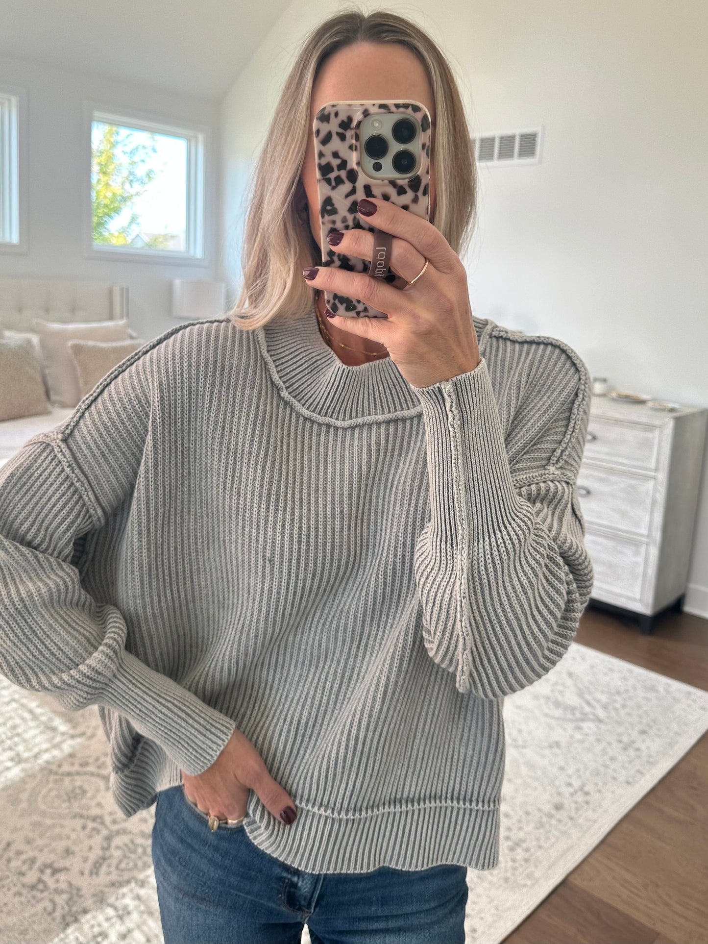 Oversized Cropped Sweater- Sleet