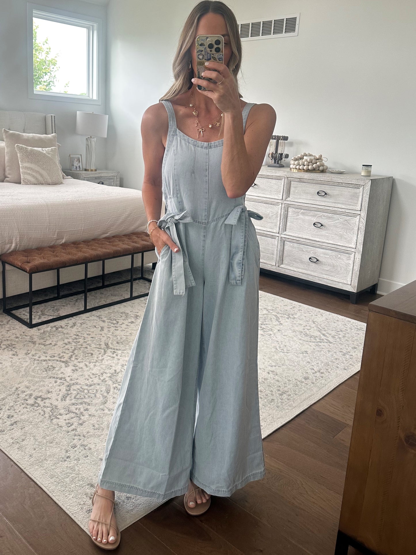 Bow Denim Jumpsuit