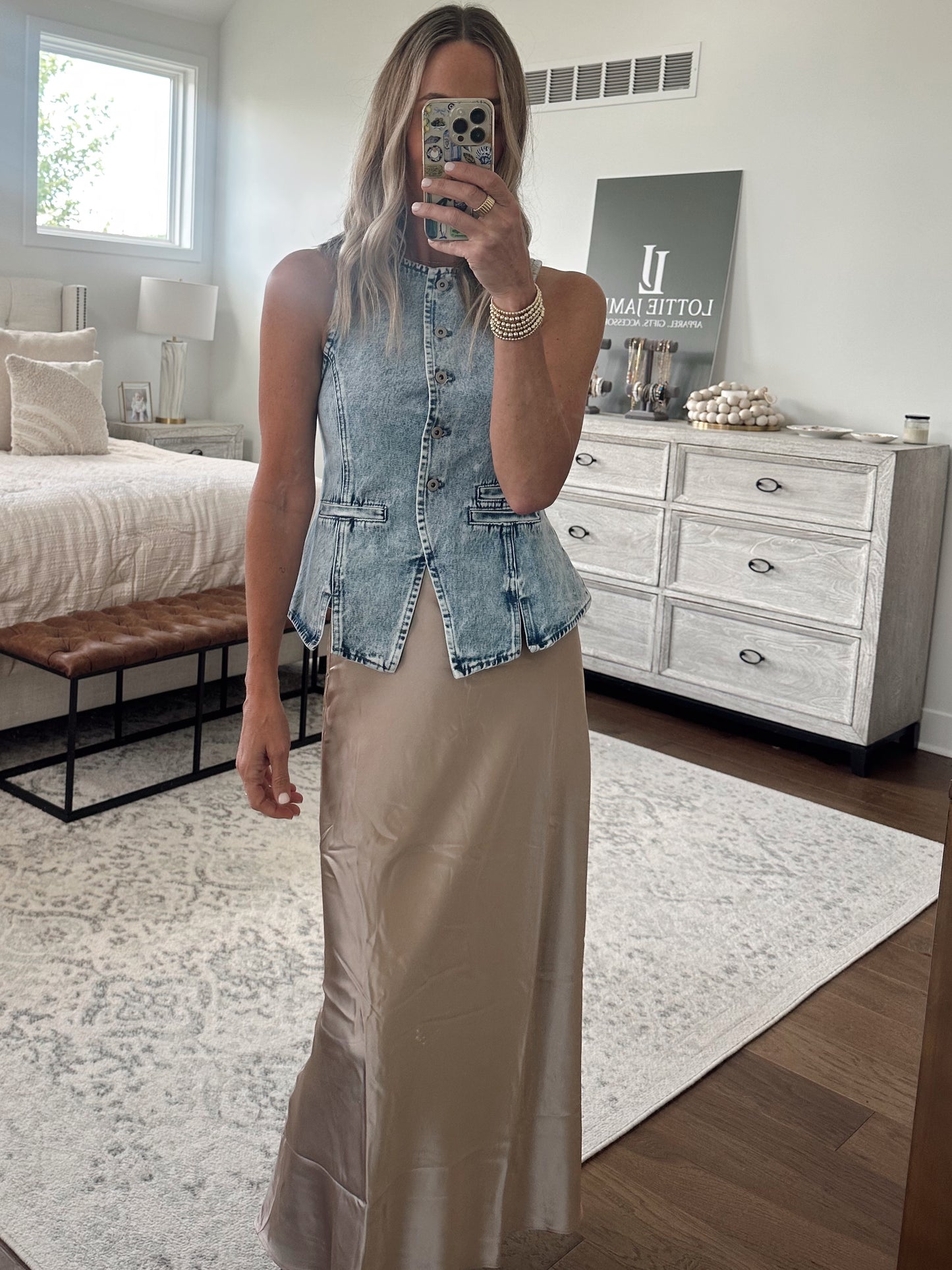 Satin Midi Skirt- Taupe