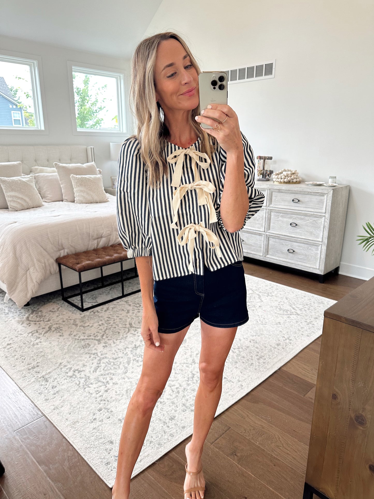 Navy Striped Bow Top