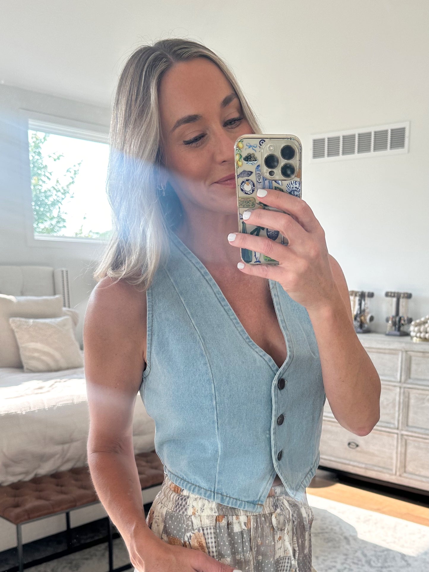 Cropped Denim Vest