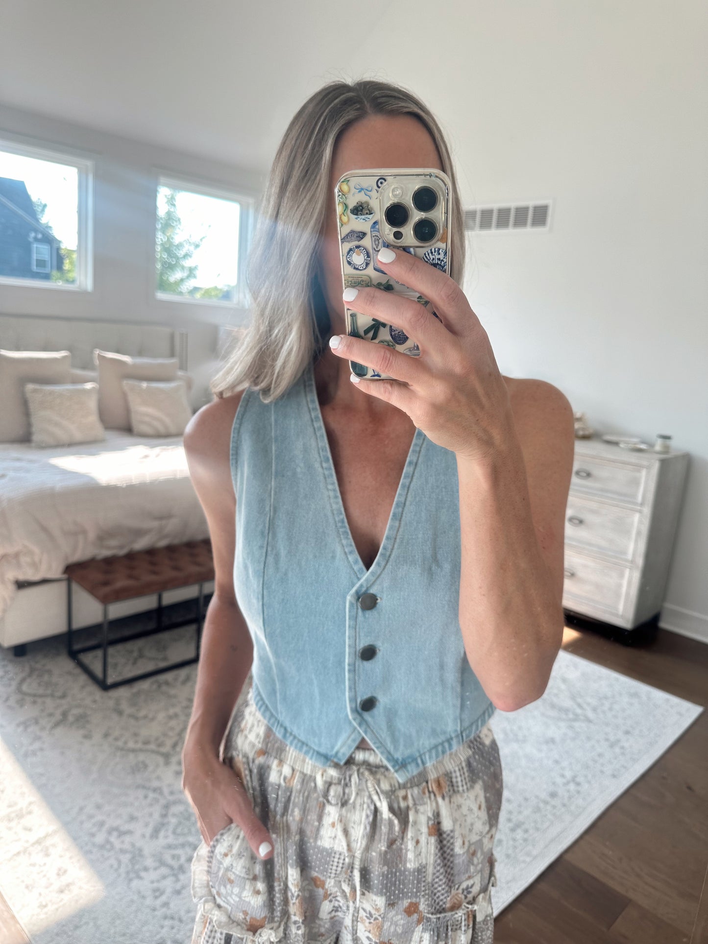 Cropped Denim Vest