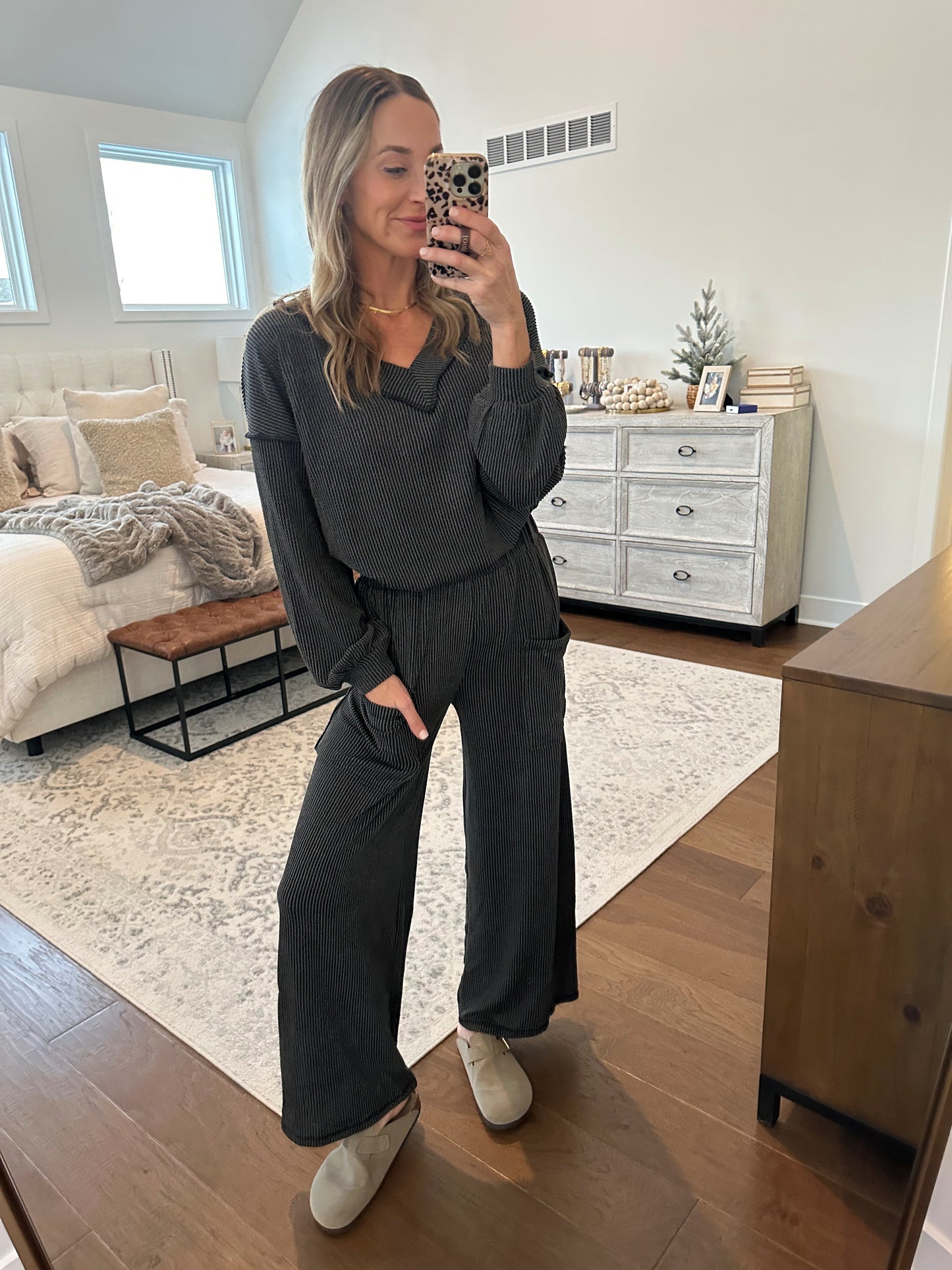 Ribbed Set- Charcoal