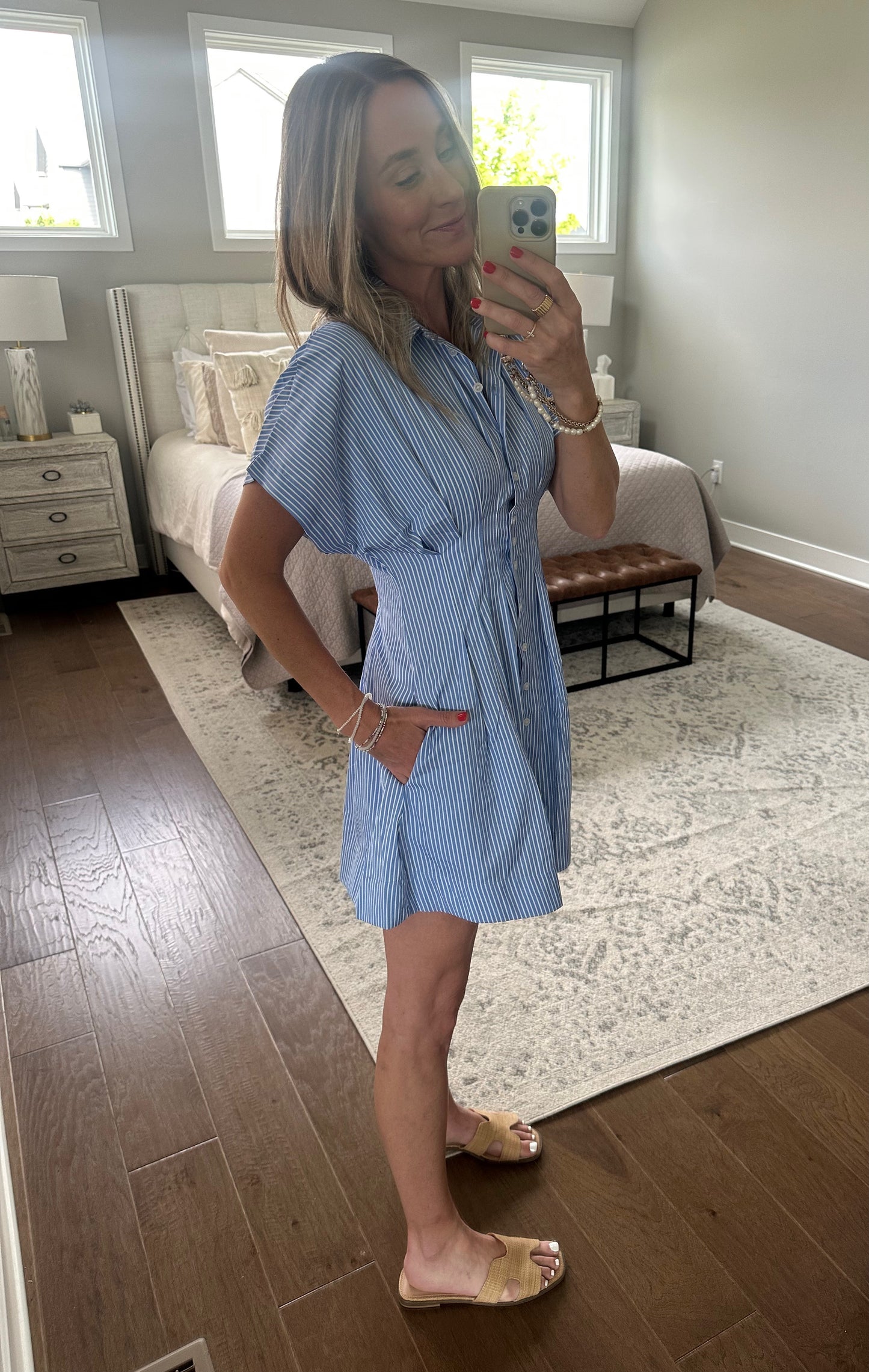Pleated Shirt Dress- Blue
