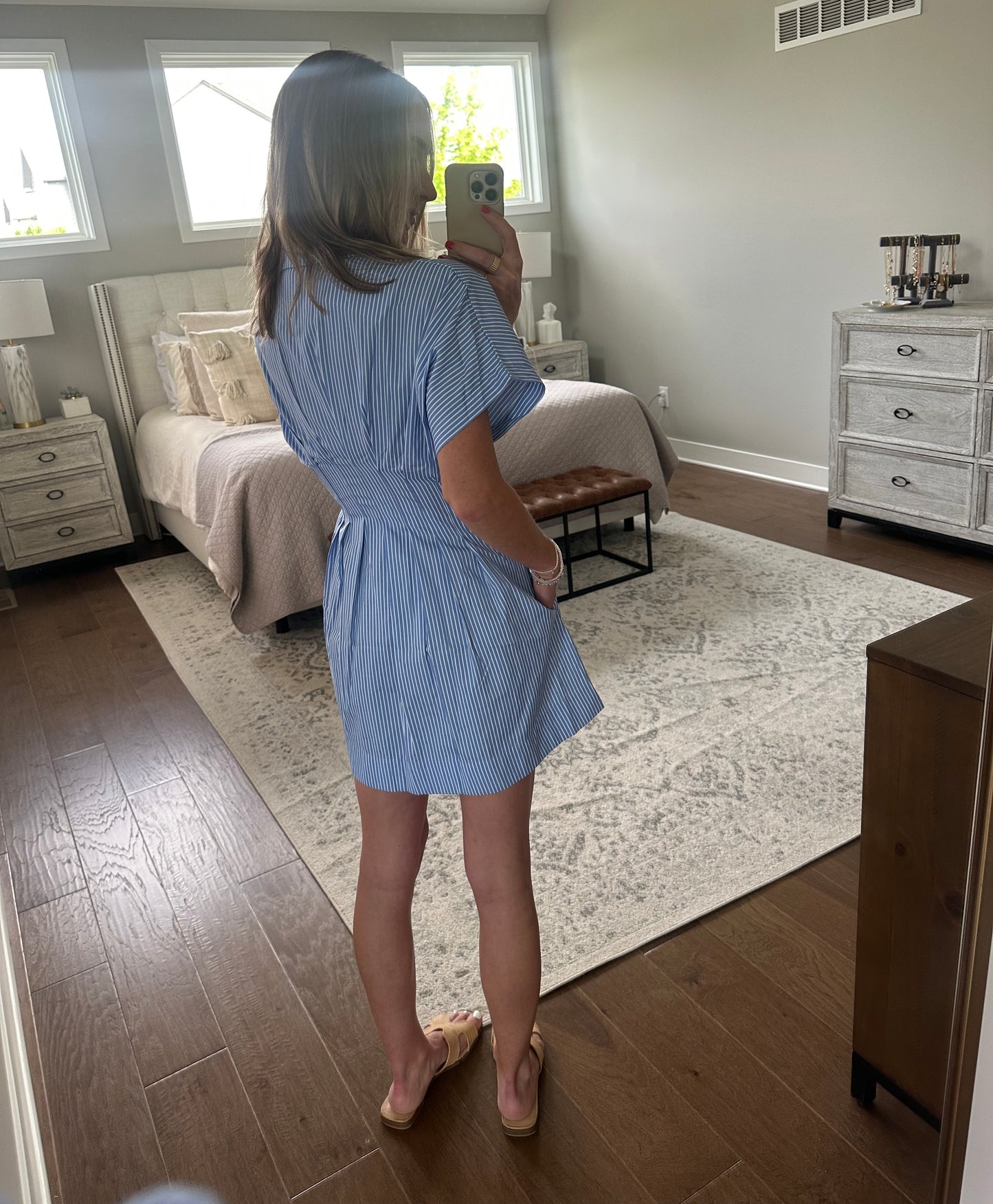 Pleated Shirt Dress- Blue