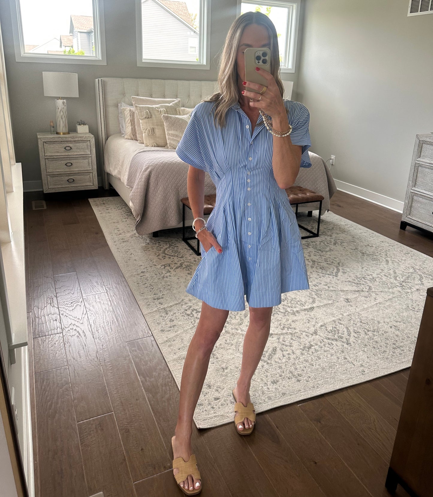 Pleated Shirt Dress- Blue