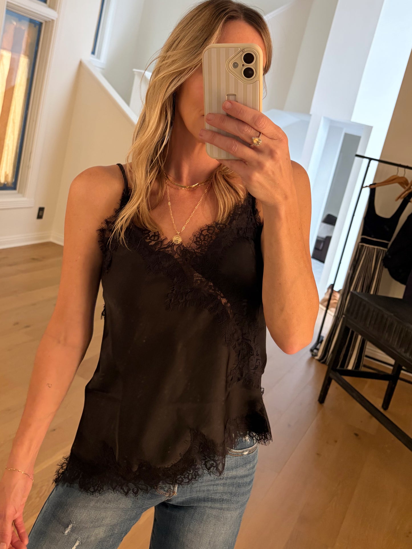 Lace Trim Tank- Black