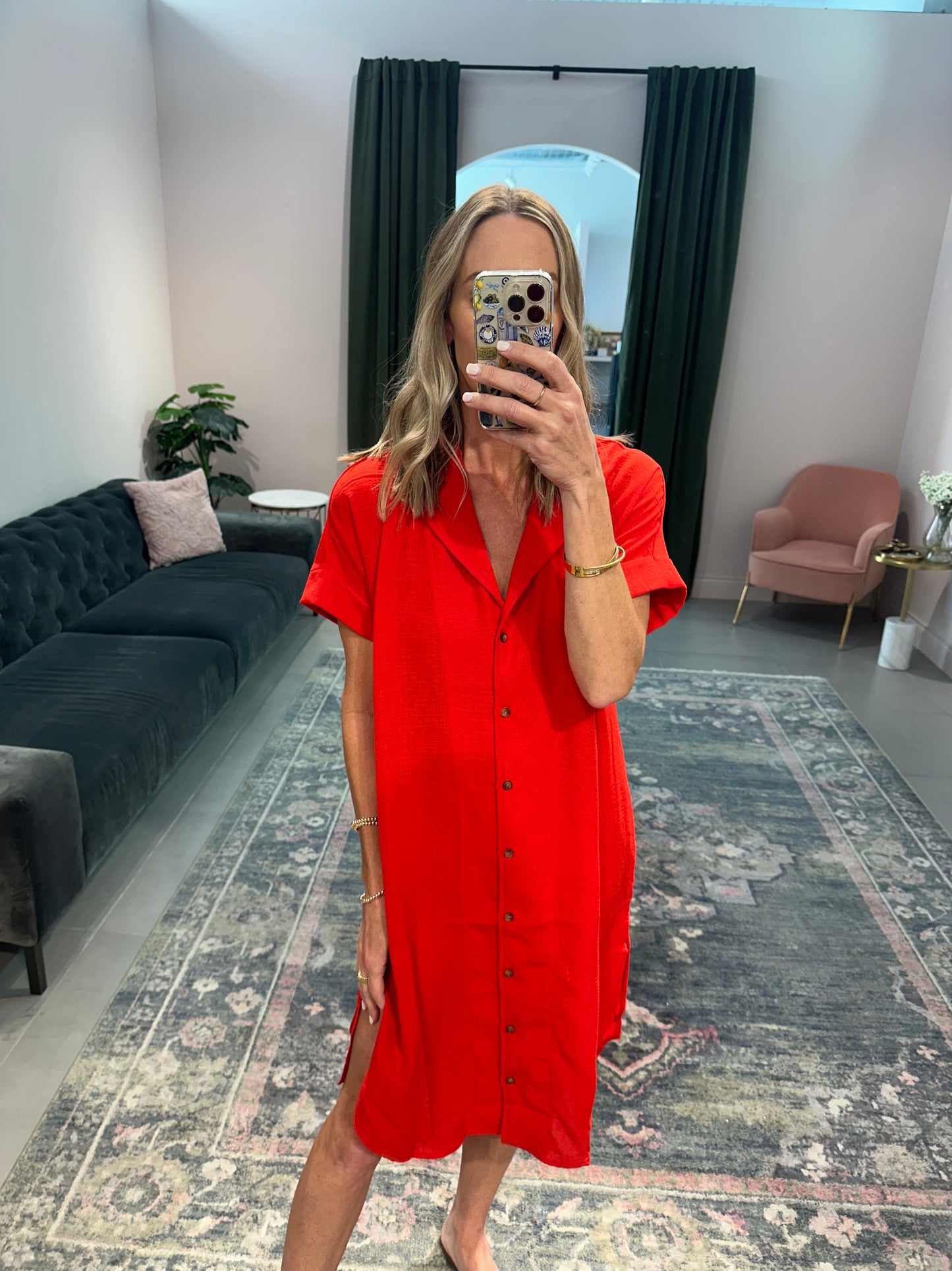 Shirt Dress- Red