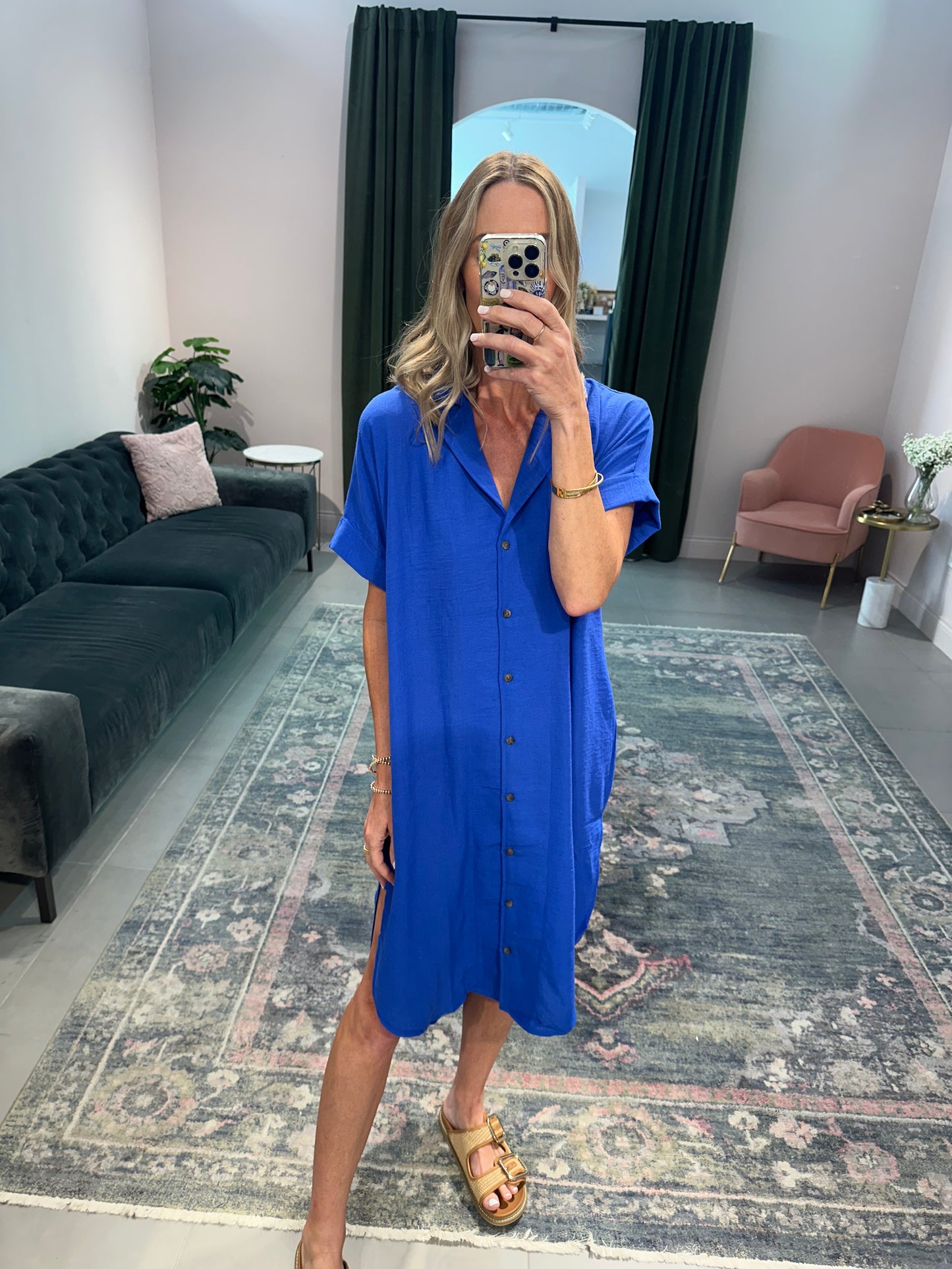 Shirt Dress- Cobalt