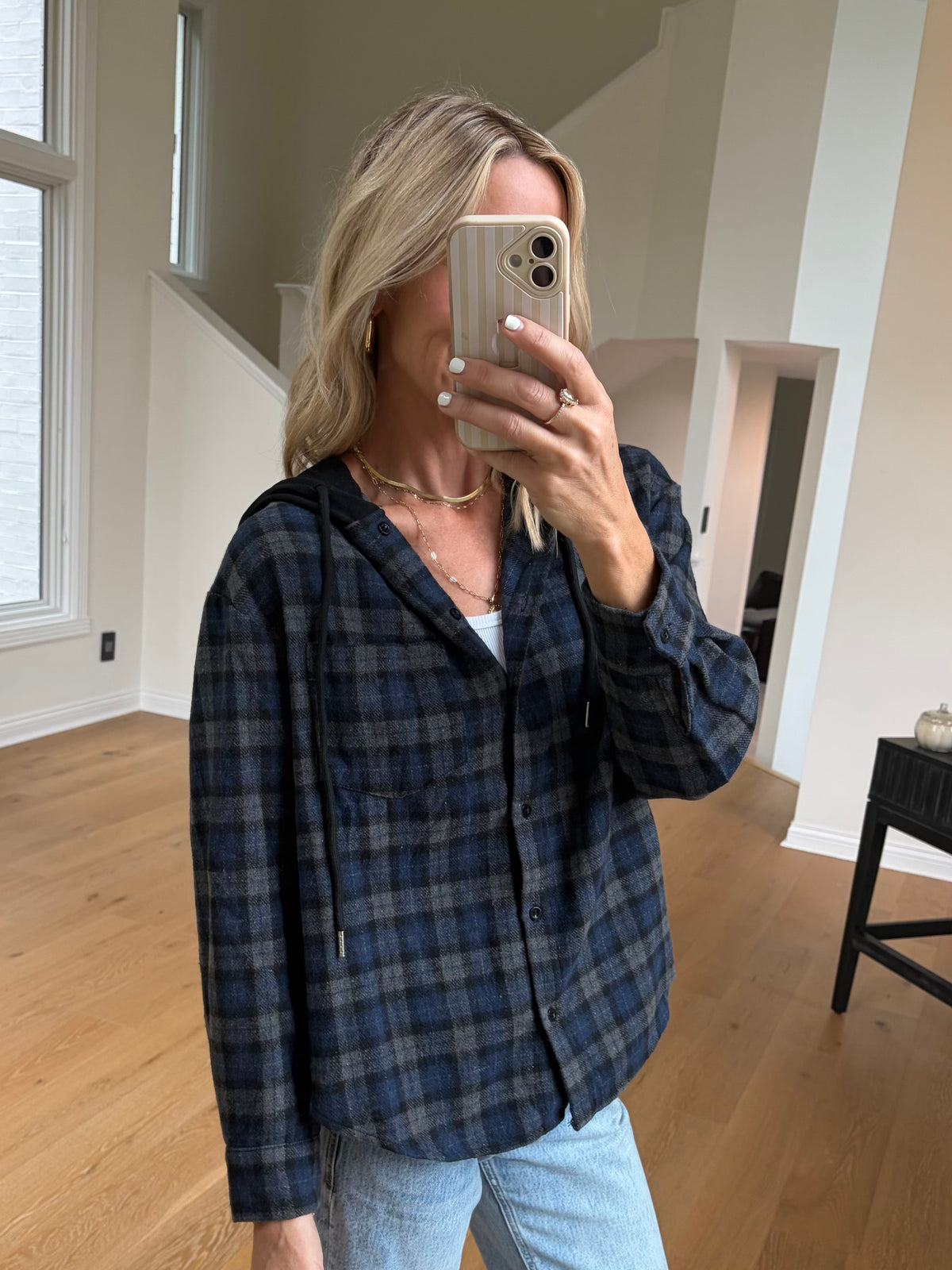Navy Hooded Flannel