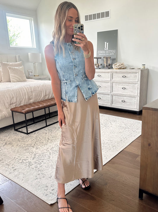 Satin Midi Skirt- Taupe