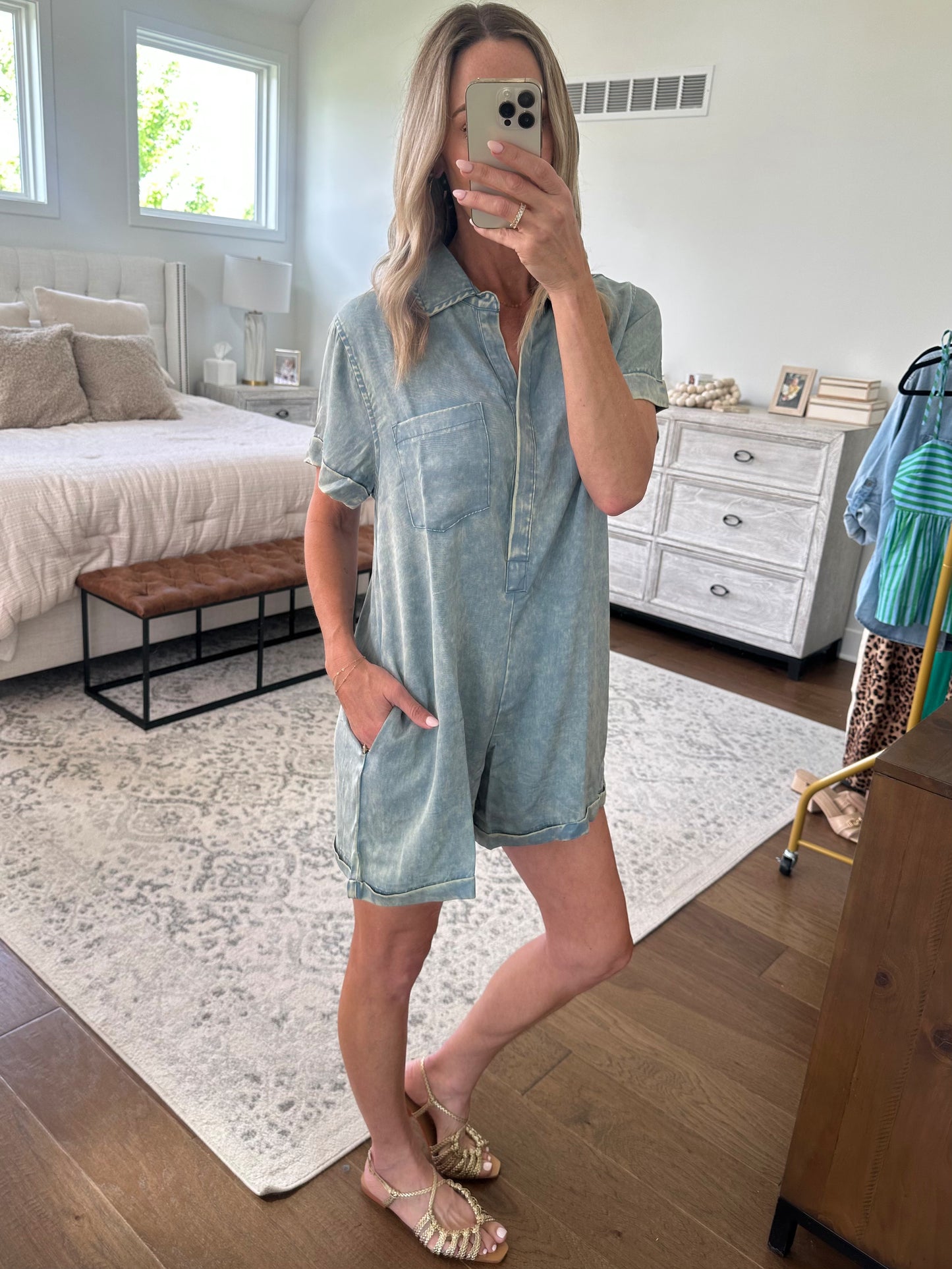 Blue Mineral Wash Romper
